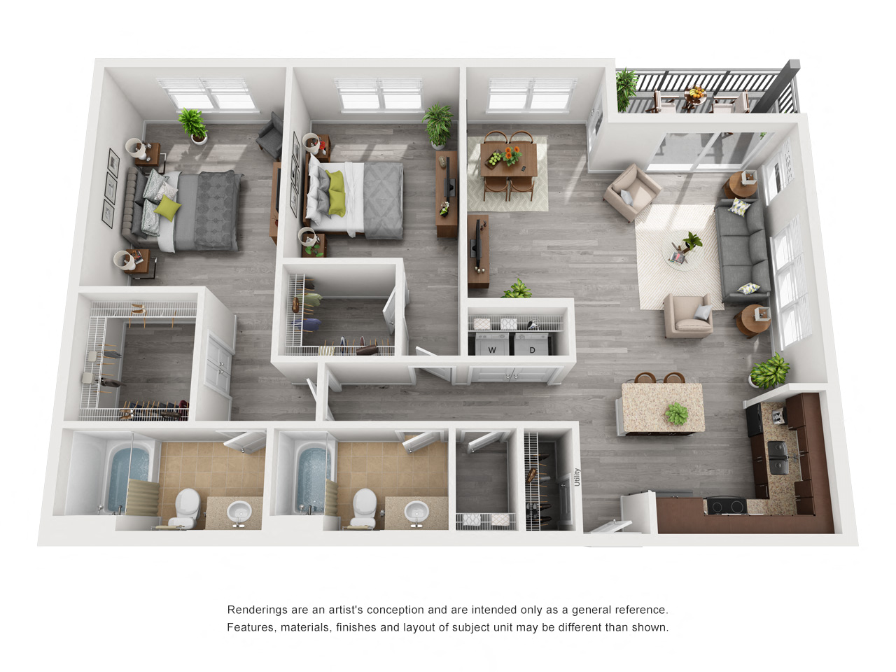 Floor plan for 2 beds, 2 baths, 1450 sqft